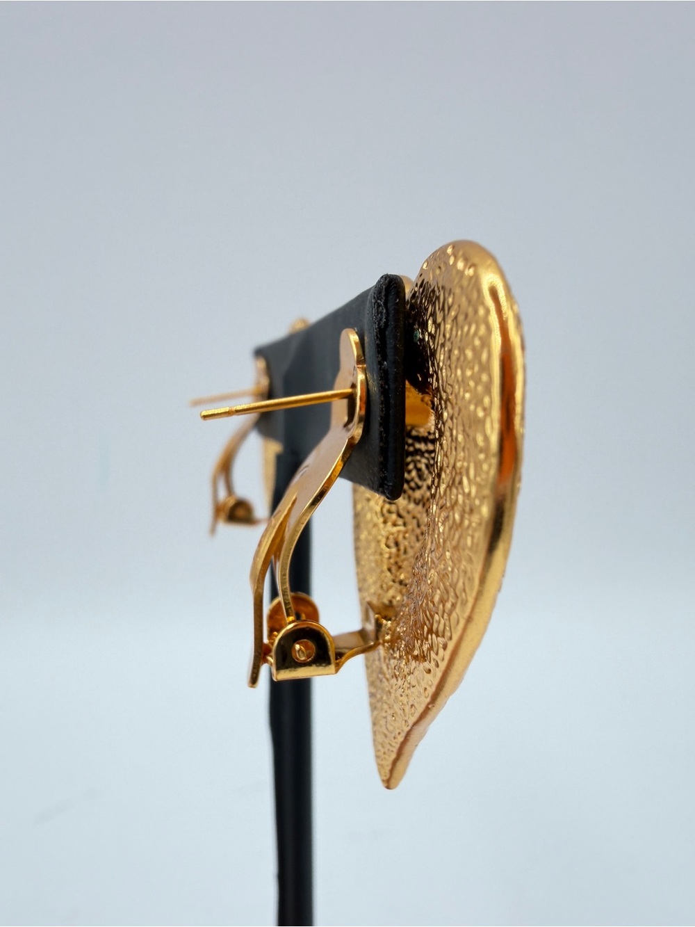 Vintage YVES SAINT LAURENT YSL Textured Heart Pierced Earrings - Picture 5 of 8